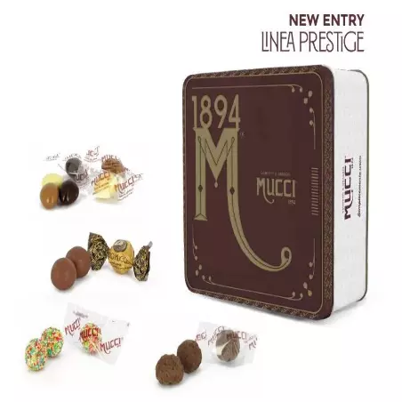 Confetti e Dragées Mucci® gusti assortiti - SCATOLA IN LATTA BROWN 380gr.