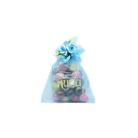 Confetti e Dragées Mucci® gusti assortiti - Sacchetto organza celeste 150gr.