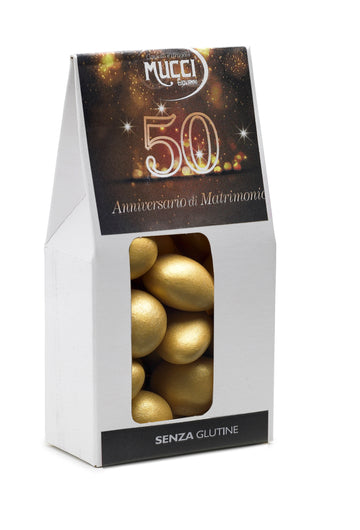 Confetti incartati oro alla mandorla Nozze d'Oro 50 anni matrimonio Crispo  - Enoteca Carusi