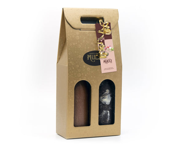 Mucci Cioccolato Mucci Kit 2 Bottiglie di Cioccolato Latte e Fondente con Tenerelli Mucci® e Dragées assortiti al Liquore 1,2kg